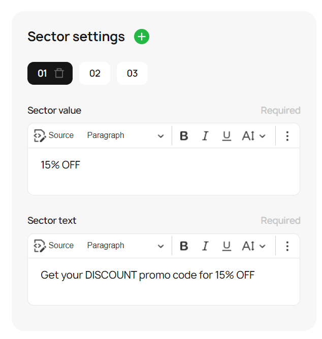 Sector Settings for Wheel of Fortune