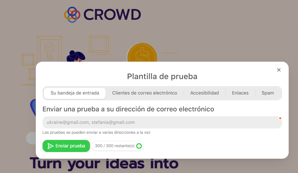 Envío de correos electrónicos a cuentas de Outlook para pruebas en vivo
