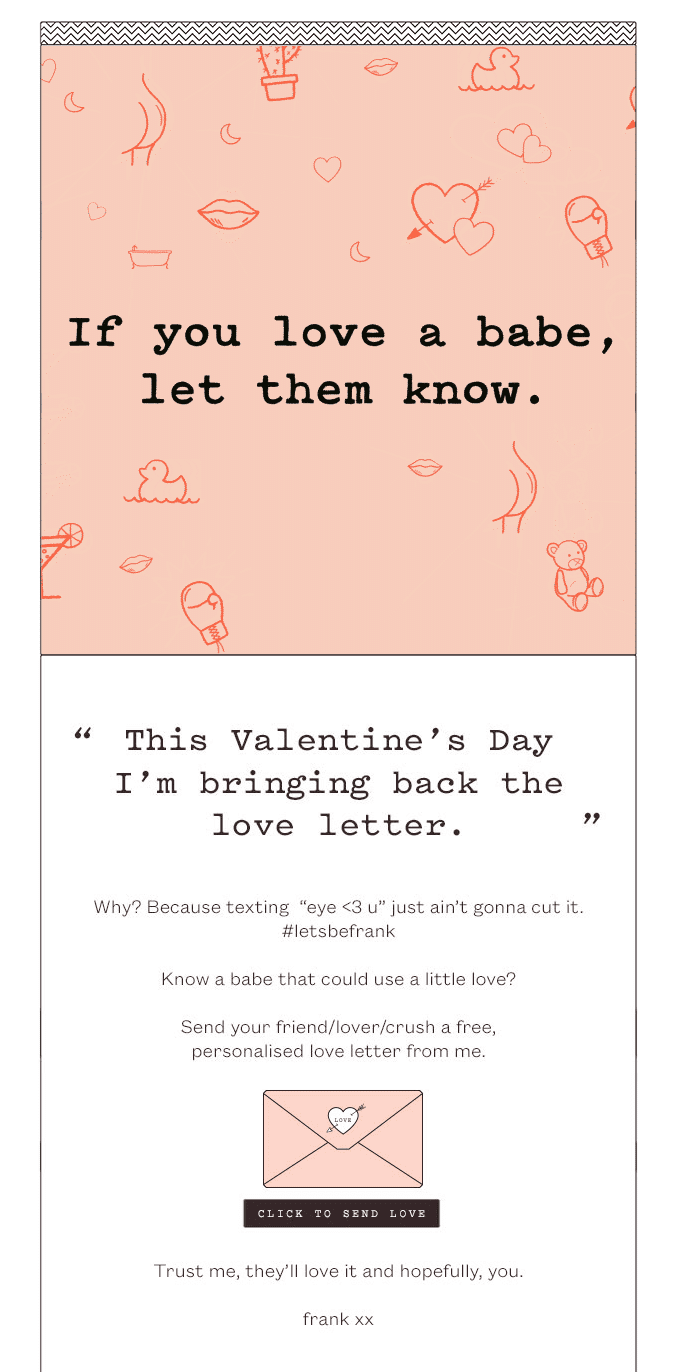 Письмо на День святого Валентина от Frank Body
