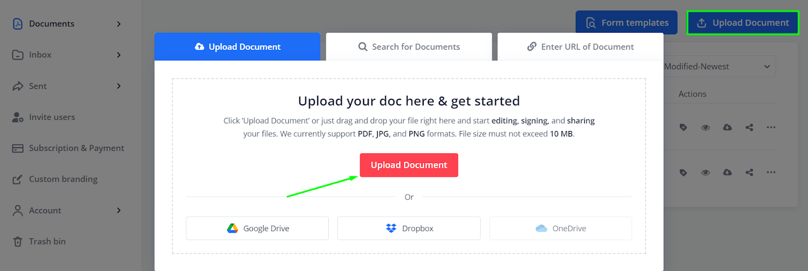 Steps on how to upload documents to PDFLiner