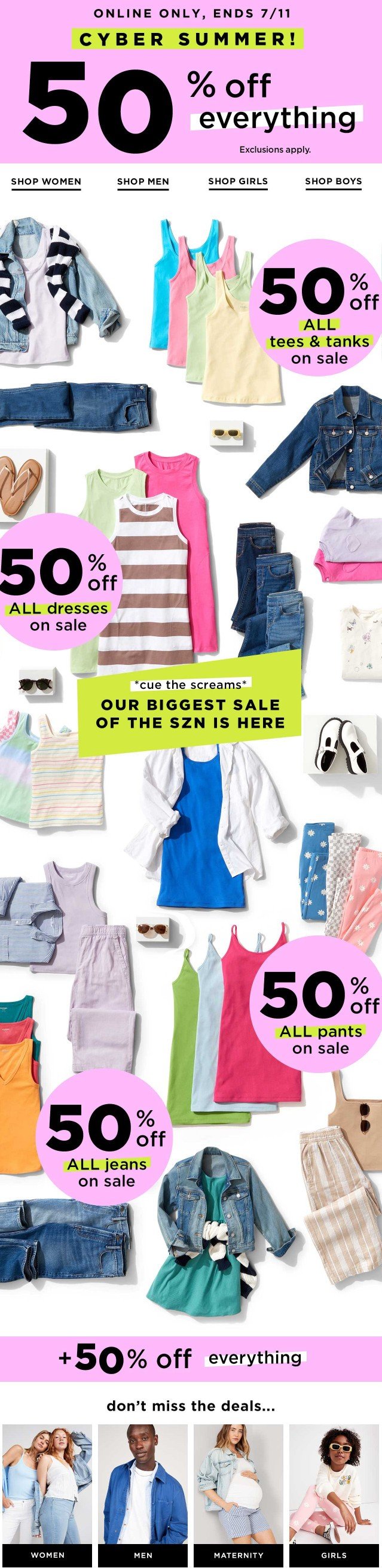 Email campaign with summer dresses and summer essentials