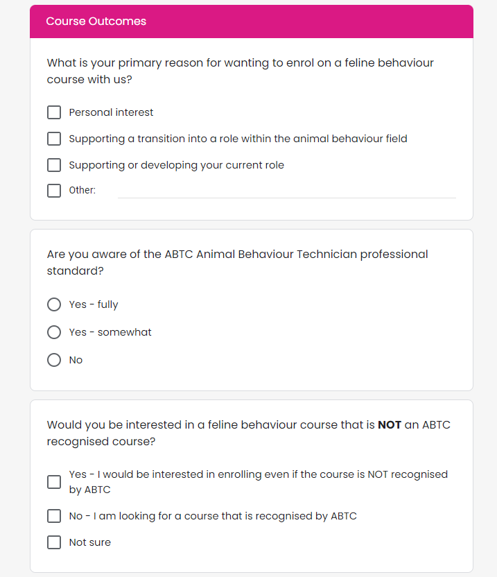Survey with a variety of questions _ International Cat Care