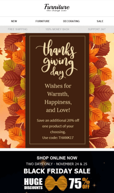Thanksgiving Email Template Idea for Small Business