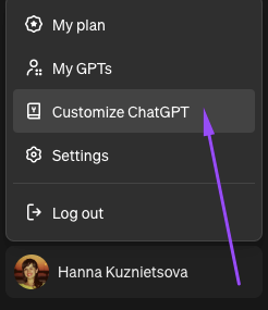 The Customize ChatGPT option