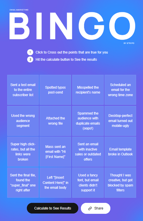 The interest stage _ Email marketing bingo game