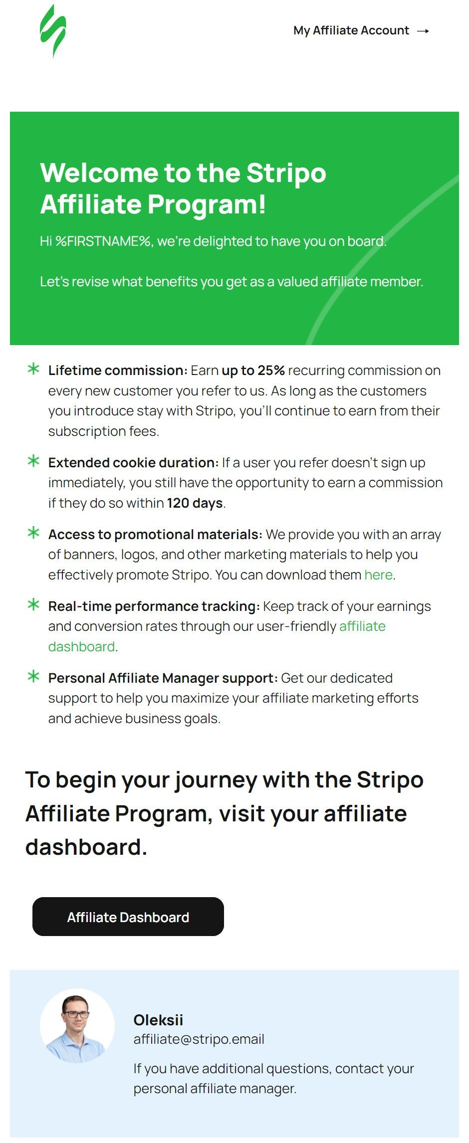 Example of trigger email for affiliate partners