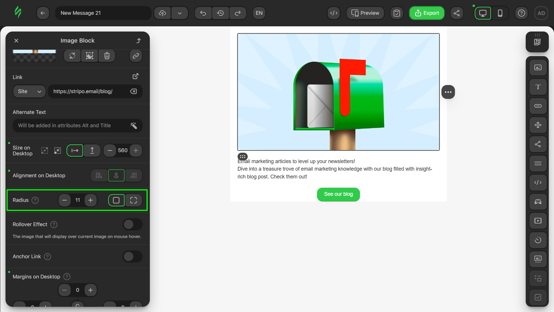 Tweaking image radius