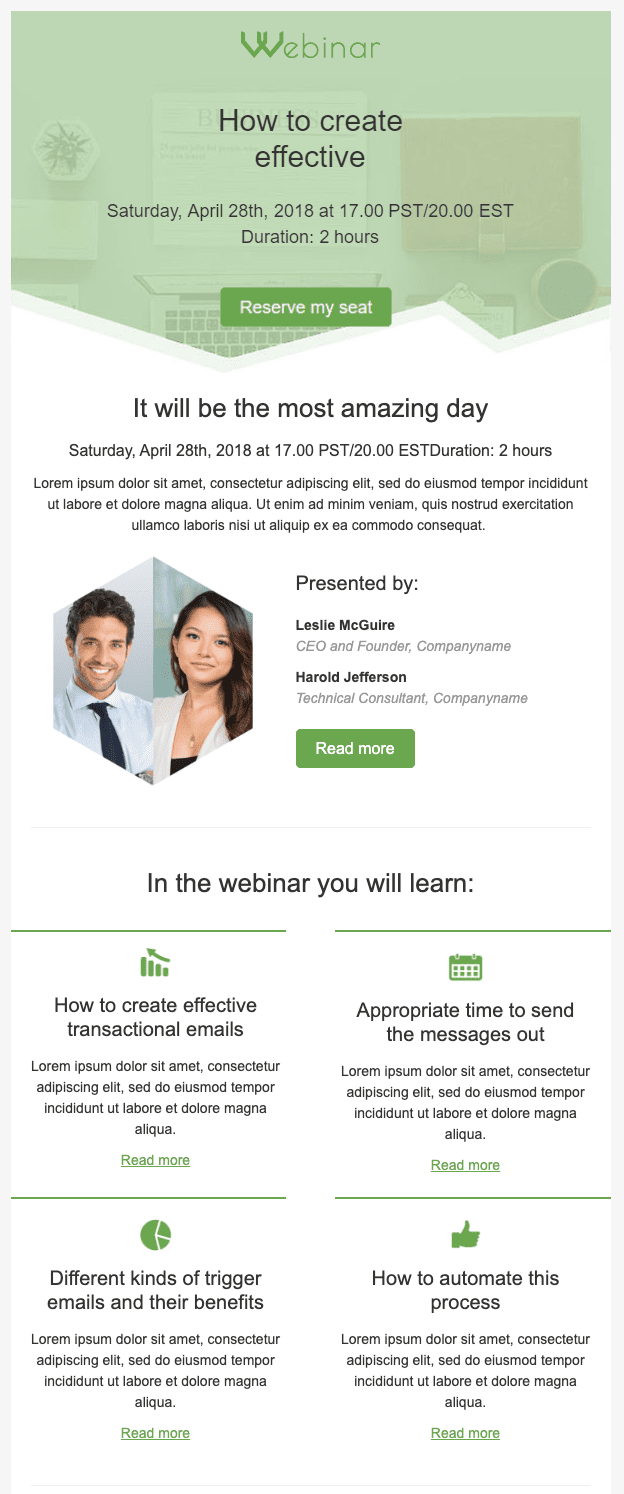 Webinar invitation email template on a desired subject
