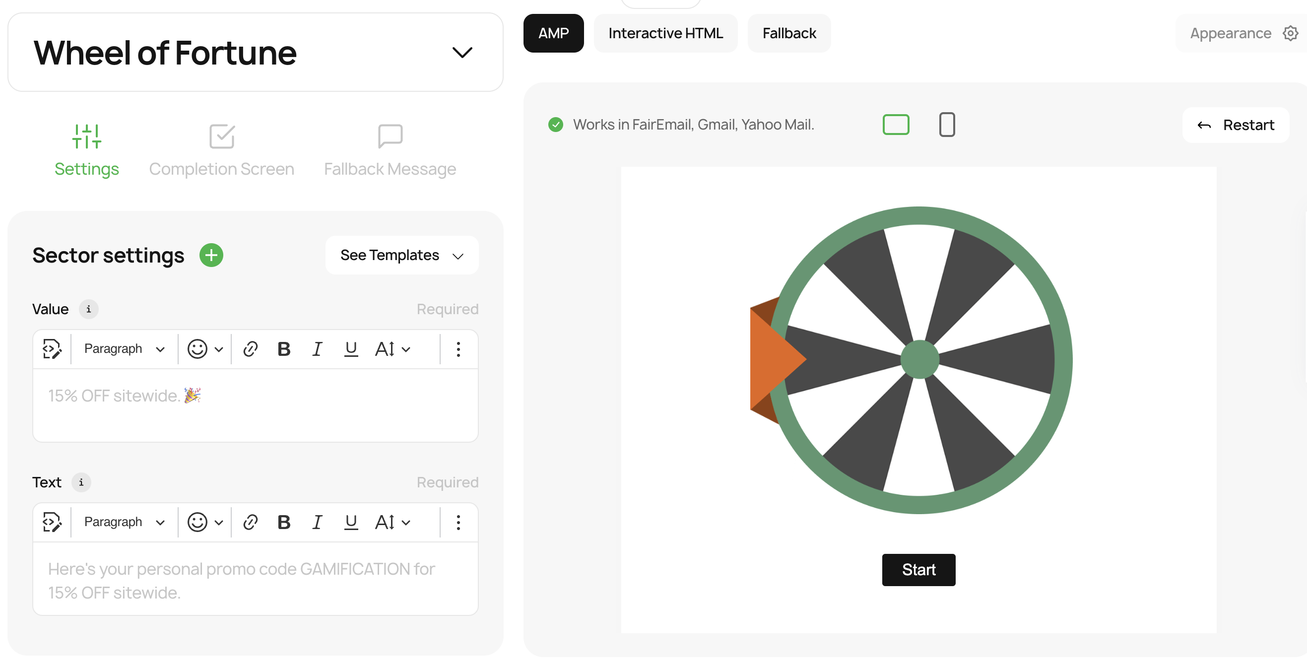 Wheel of fortune in interactive module generator