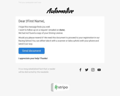 Follow-up Email Template «Information required» for Auto & Moto industry desktop view