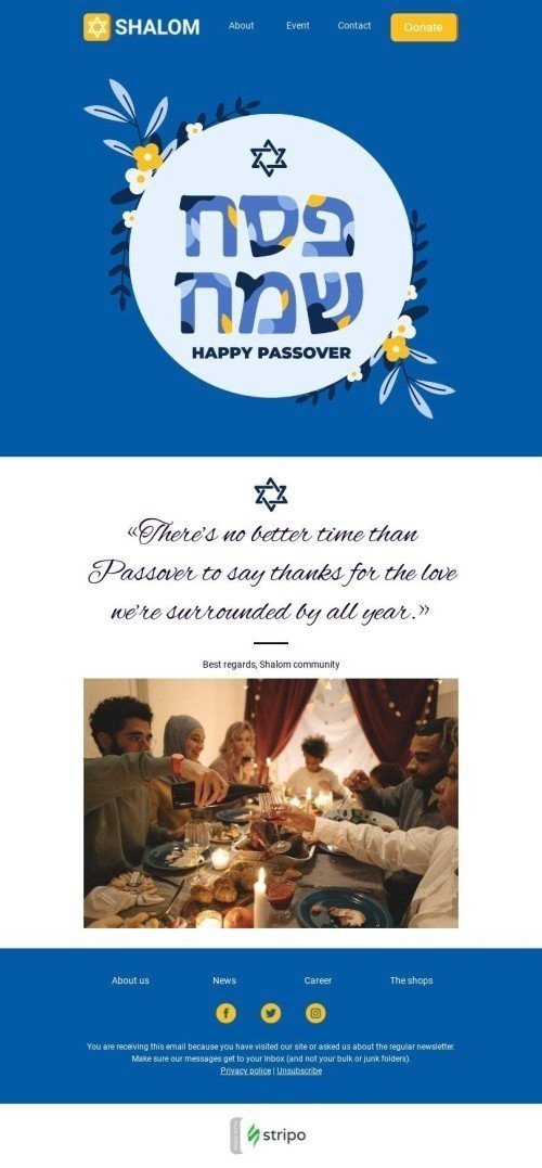 Easter Email Template «Happy Passover» for Nonprofit industry desktop view