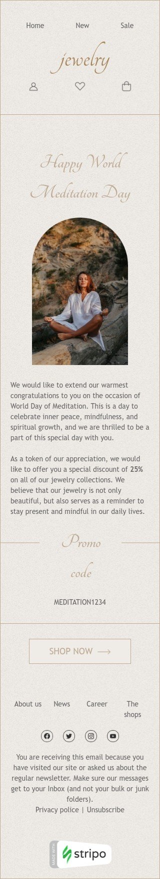 Modèle de courrier électronique Journée mondiale de la méditation «Prenez un moment pour vous» pour le secteur bijoux Affichage mobile