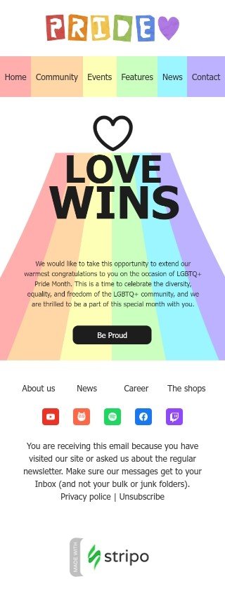 Plantilla de correo electrónico «El amor gana» de Mes de la historia LGBT para la industria de hobbies Vista de móvil