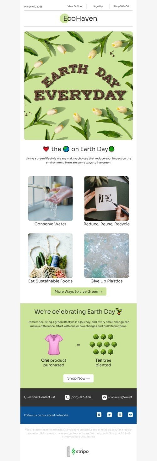 Earth Day email template "Earth Day every day" for organic & eco goods industry mobile view