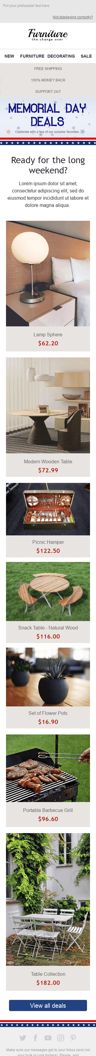 Memorial Day Email Template "Good Deal" for Furniture, Interior & DIY industry mobile view