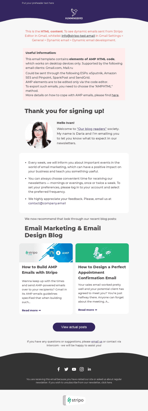 Modello Email Benvenuto «Notizie di marketing» per il settore industriale di Editoria e blog Visualizzazione desktop