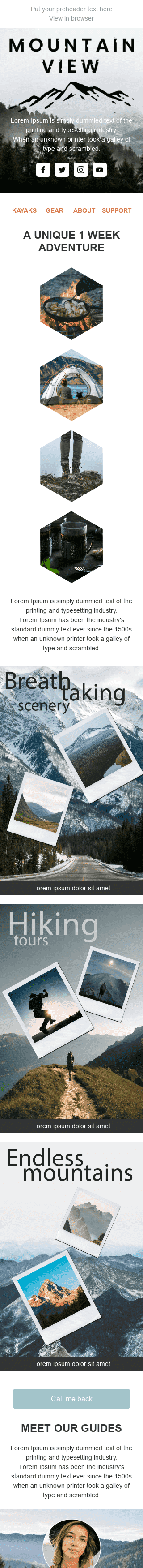 Werbung E-Mail-Vorlage «Blick auf die Berge» für Tourismus-Branche Ansicht auf Mobilgeräten