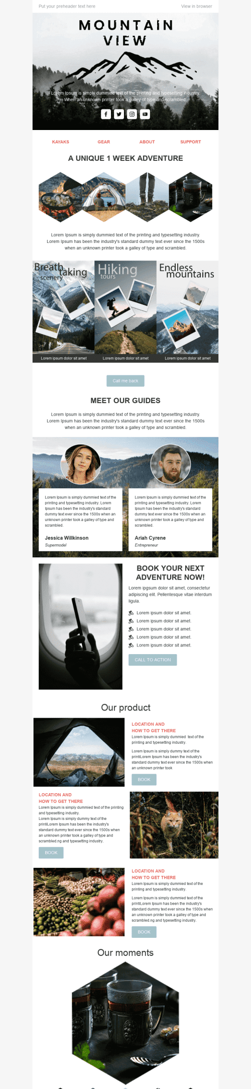 Modèle de courrier électronique Promo «Vue sur la montagne» pour le secteur Tourisme Affichage mobile