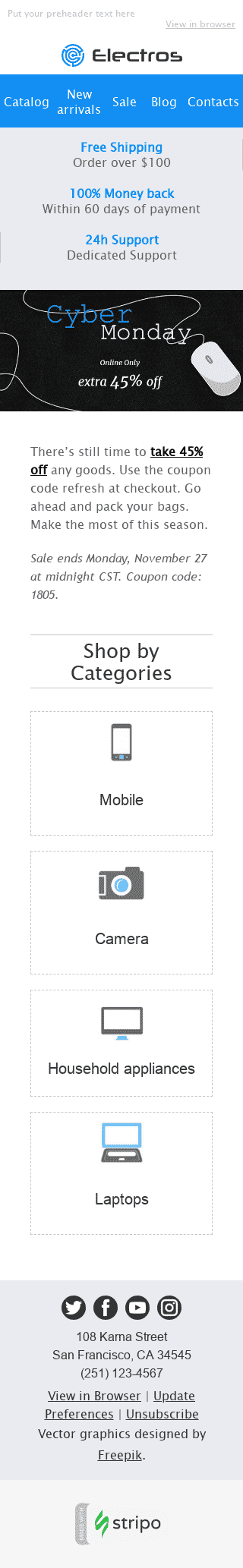 Plantilla de correo electrónico "Dispositivos para todos" de Ciberlunes para la industria de Gadget Vista de móvil