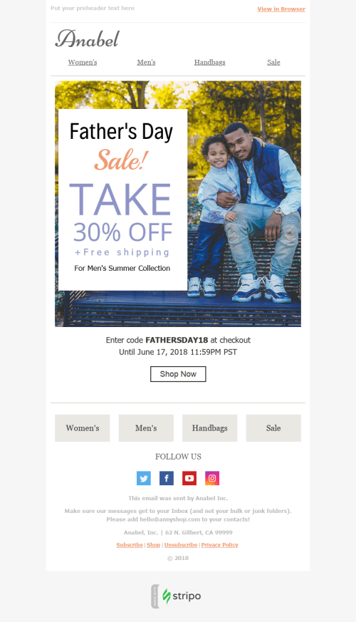 Plantilla de correo electrónico "Amor de padres" de Día del Padre para la industria de Moda Vista de escritorio