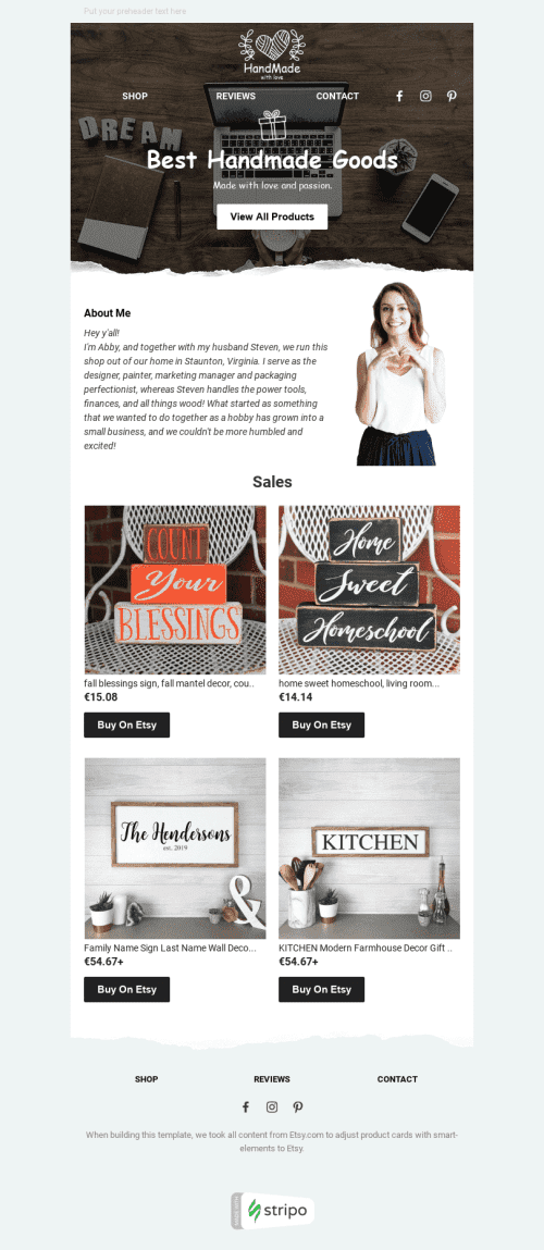 Promo Email Template «Best Handmade» for Ecommerce industry desktop view