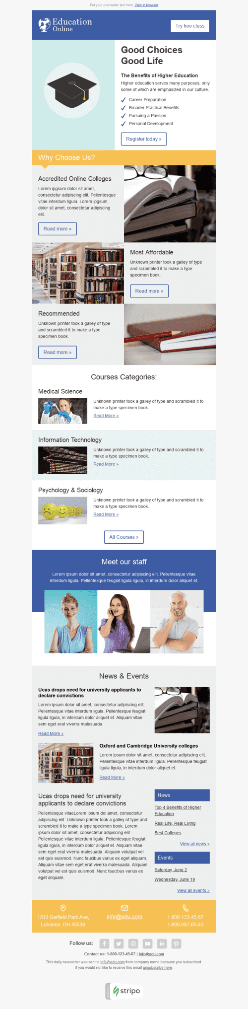 Promo Email Template "Good Choices" for Education industry desktop view