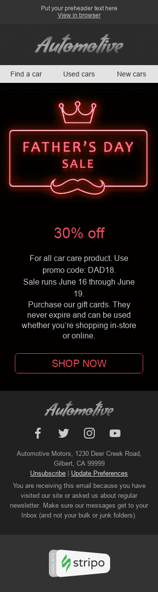 Father’s Day Email Template "Neon" for Auto & Moto industry mobile view