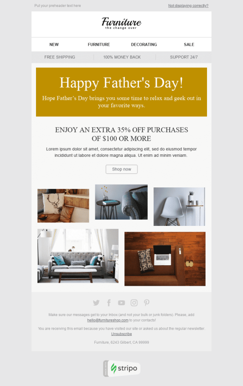 Plantilla de correo electrónico "Hora de relajarse" de Día del Padre para la industria de Muebles, interior y bricolaje Vista de escritorio