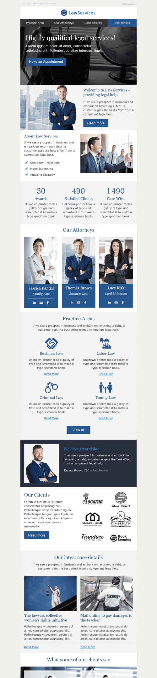 Promo Email Template "Winning Case" for Legal industry mobile view