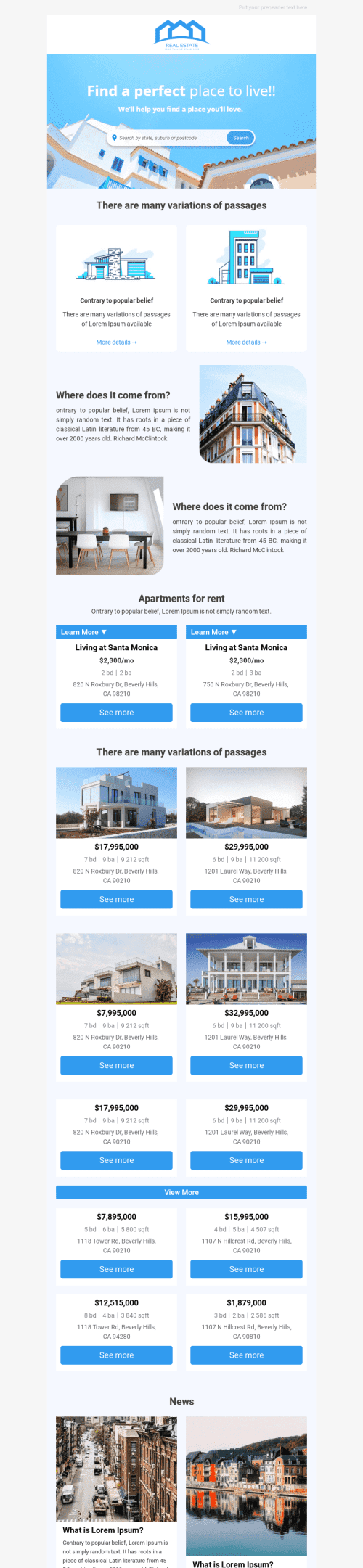 Promo Email Template «Dream House» for Real Estate industry mobile view