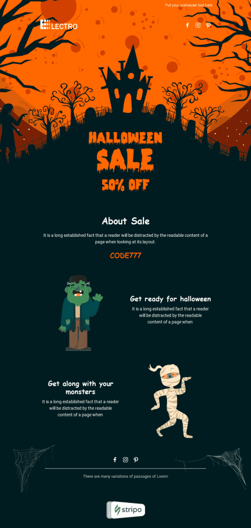 Plantilla de correo electrónico «Descuentos de miedo» de Halloween para la industria de Gadget Vista de escritorio