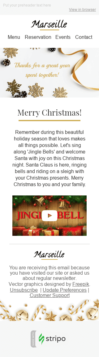 Modello Email Natale "Jingle Bells" per il settore industriale di Ristoranti Visualizzazione mobile