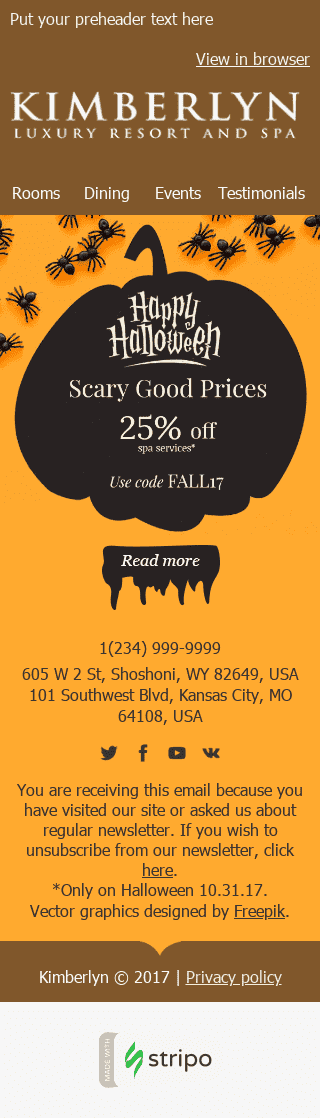 Halloween Email Template "Beautiful Pumpkin" for Hotels industry mobile view