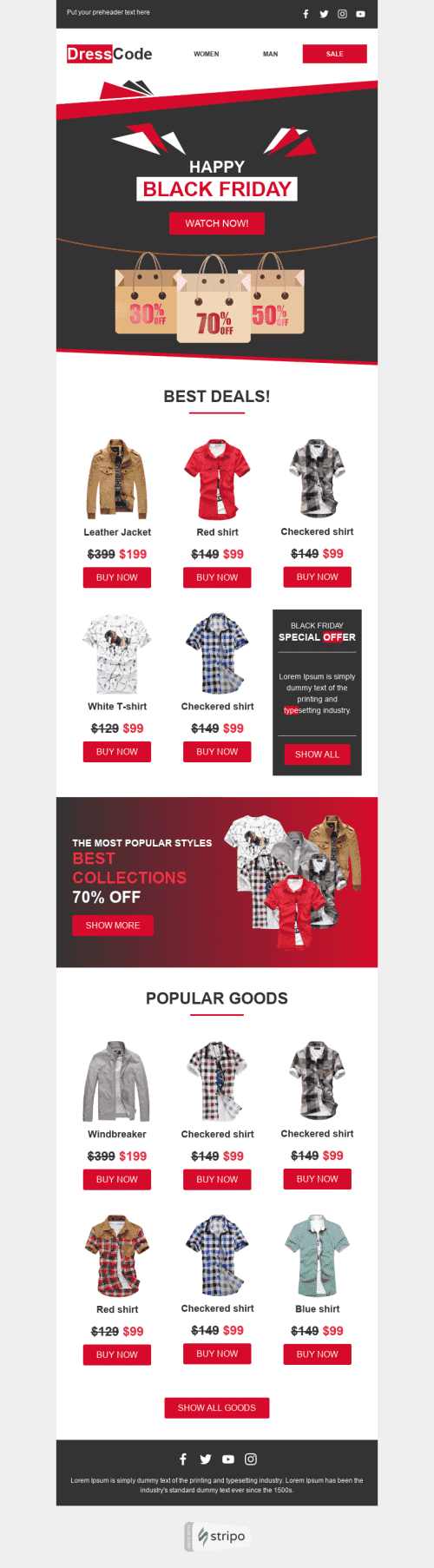 Promo Email Template «Dress Code» for Fashion industry mobile view
