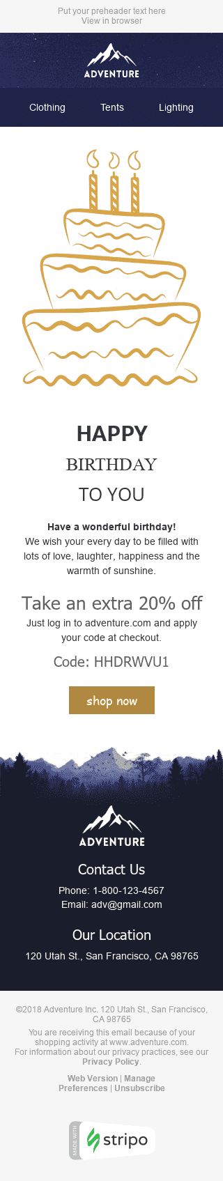 Birthday Email Template "Good Cake" for Tourism industry mobile view