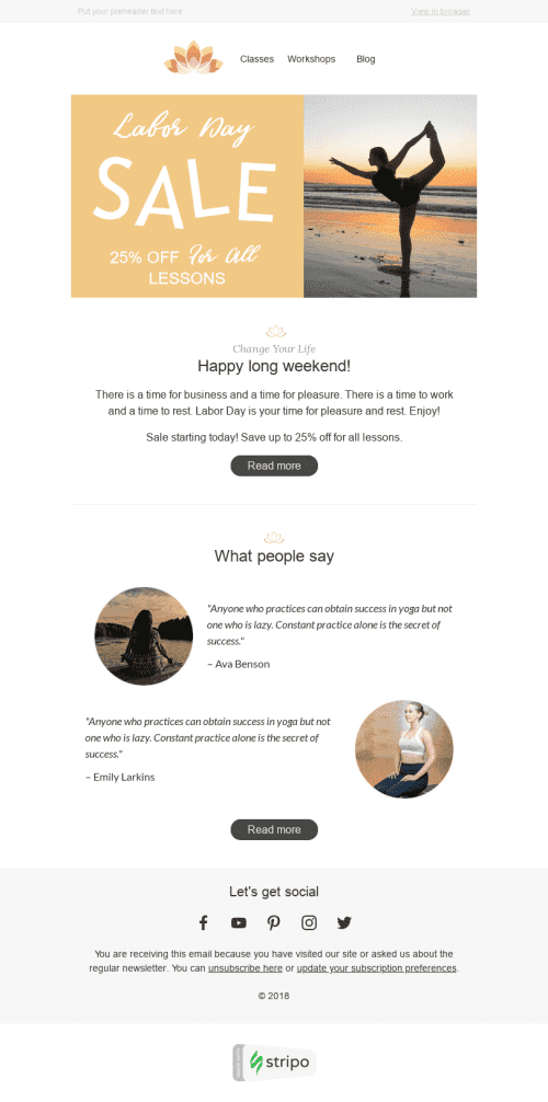 Labor Day Email Template "Long Weekend" for Sports industry desktop view