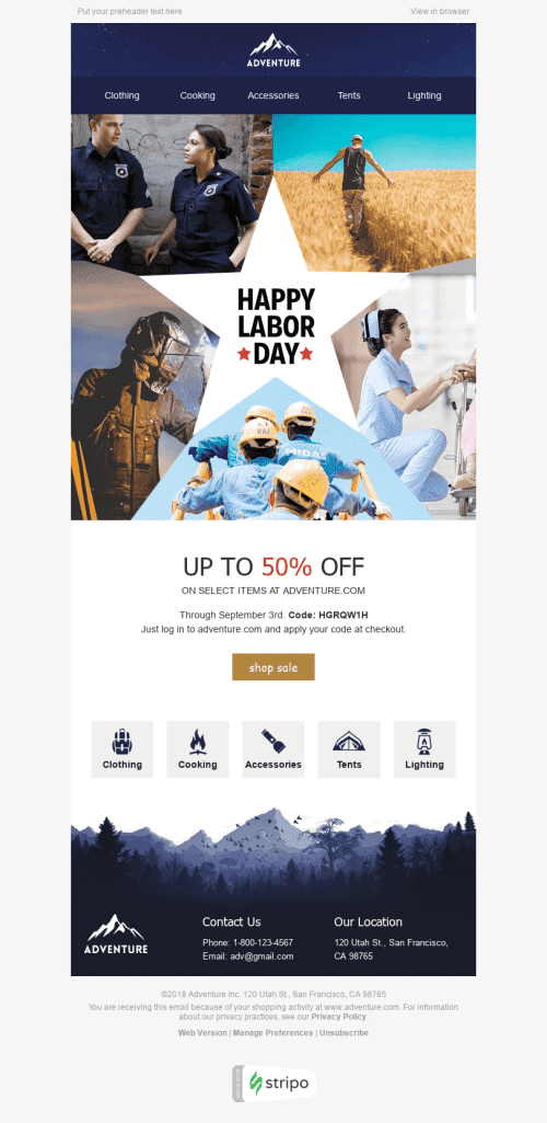 Labor Day Email Template "Unity" for Tourism industry desktop view