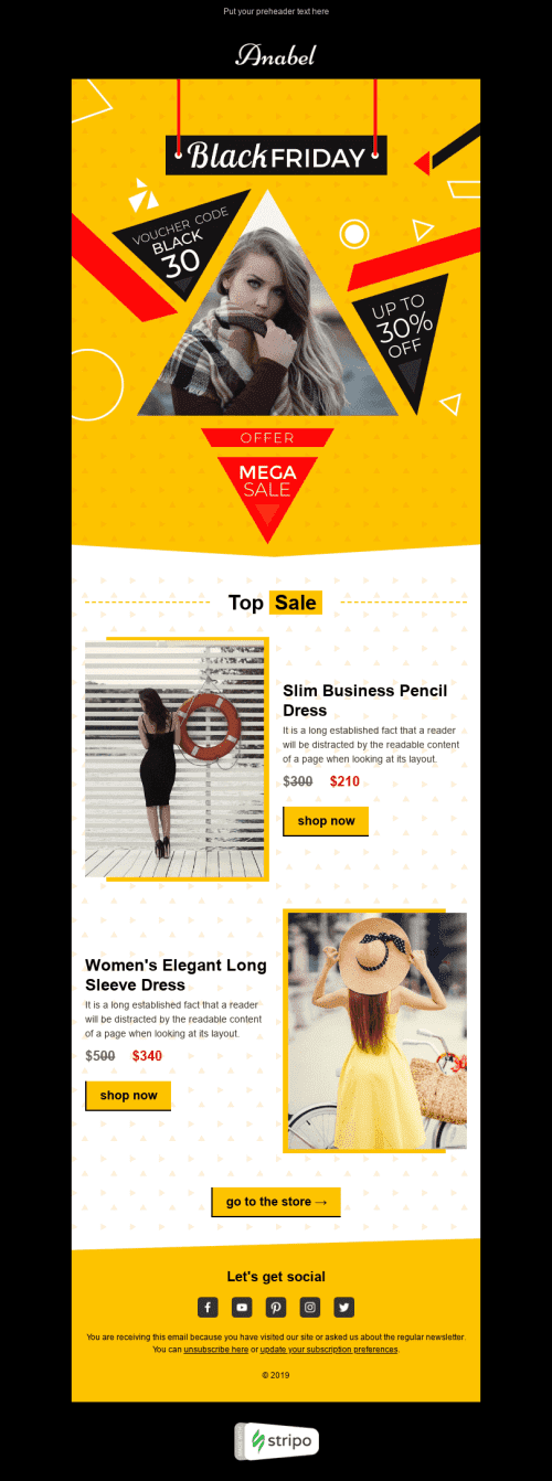 Werbung E-Mail-Vorlage «Schwarzer Freitag kommt» für Mode-Branche Ansicht auf Mobilgeräten