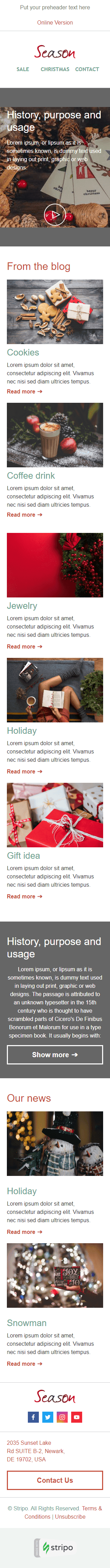 Modèle de courrier électronique Email de Rapport «Lettre d'information saisonnière» pour le secteur Cadeaux & Fleurs Affichage mobile