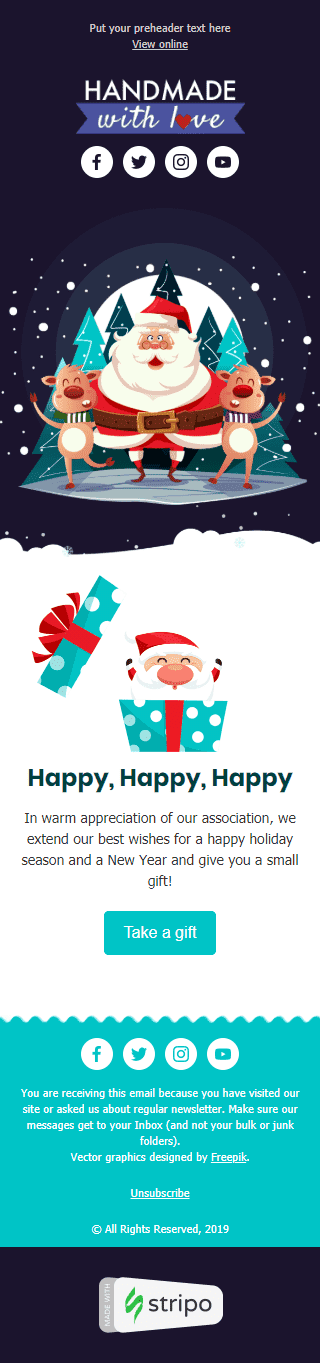 Modèle de courrier électronique Noël «Cadeaux de Noël» pour le secteur Livres & Cadeaux & Papeteries Affichage mobile