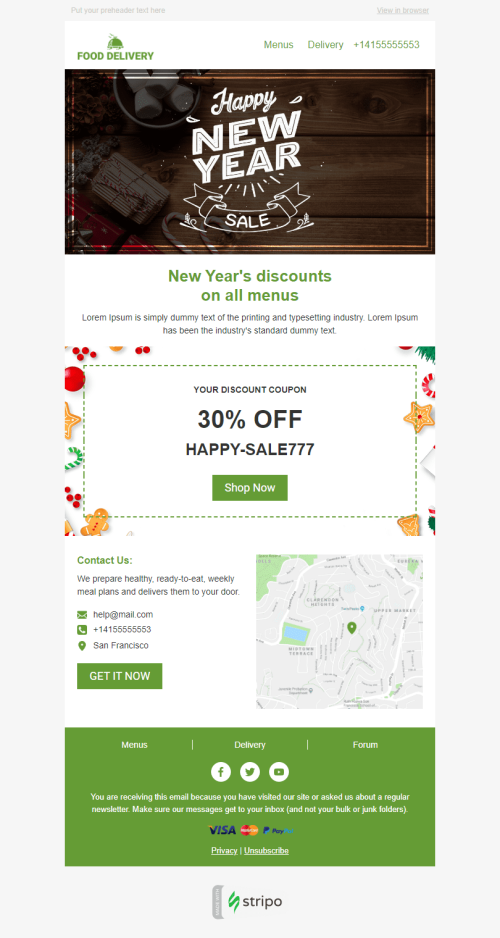 Weihnachten E-Mail-Vorlage «Urlaub Essen» für Essen-Branche Desktop-Ansicht