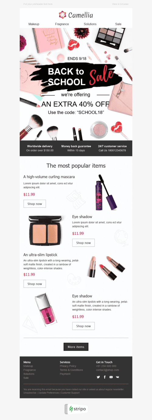 Back to School Email Template "Mind and Beauty" for Beauty & Personal Care industry mobile view