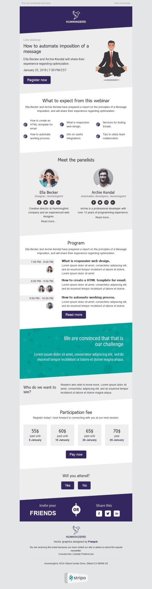 Modèle de courrier électronique Promo "Compétences nécessaires" pour le secteur Webinars Affichage mobile