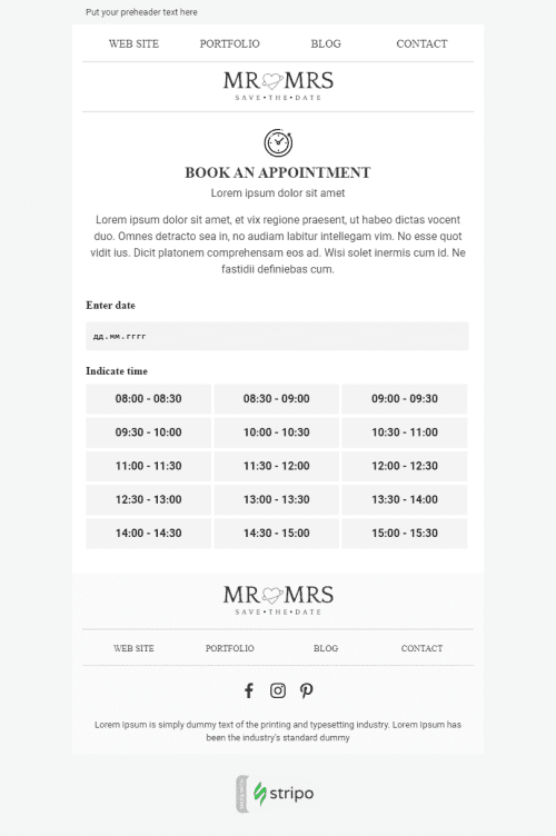 Book an event Email Template «Meeting Time» for Photography industry desktop view