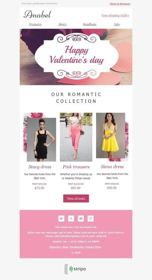 Modelo de E-mail de «Sonho Cor-de-rosa» de Dia dos Namorados para a indústria de Moda Visualização de dispositivo móvel