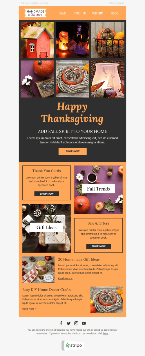 Modèle de courrier électronique Thanksgiving "L'esprit de l'automne" pour le secteur Livres & Cadeaux & Papeteries Affichage ordinateur