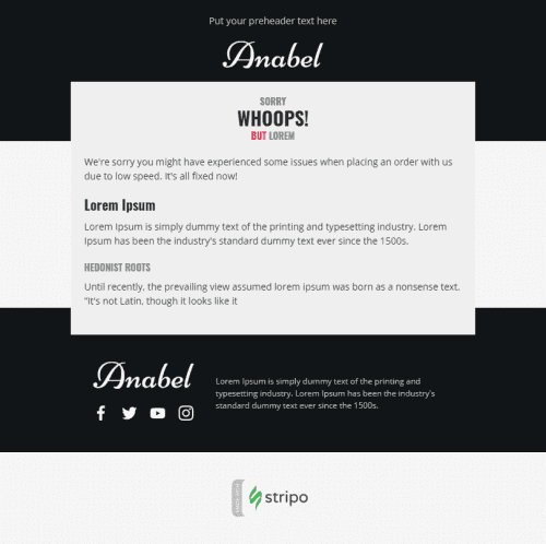 Apology Email Template «Classic Apology» for Fashion industry desktop view