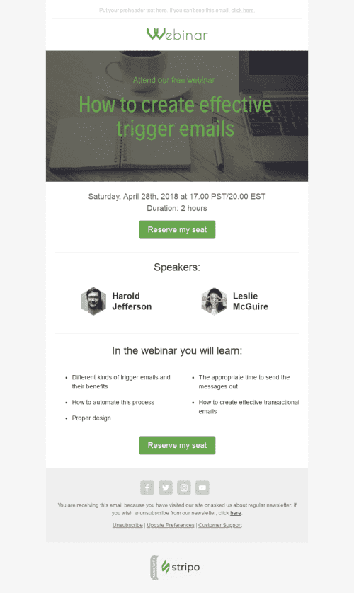 Modello Email Inviti "Buona performance" per il settore industriale di Webinar Visualizzazione mobile