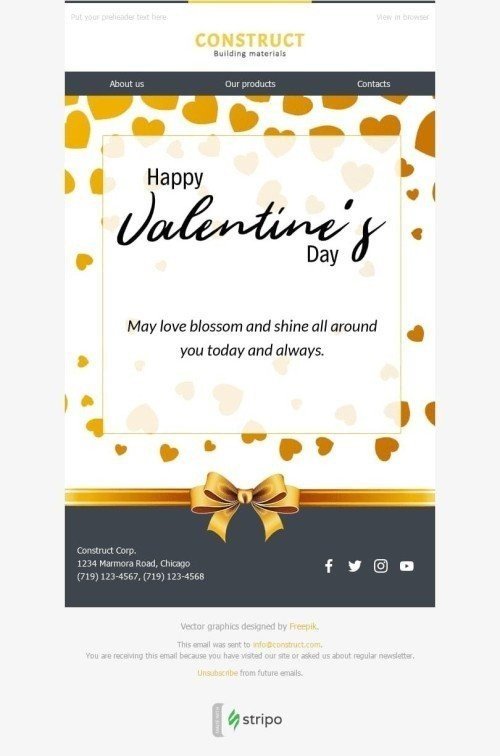 Plantilla de correo electrónico "Saludo luminoso" de Día de San Valentín para la industria de Construcción Vista de escritorio