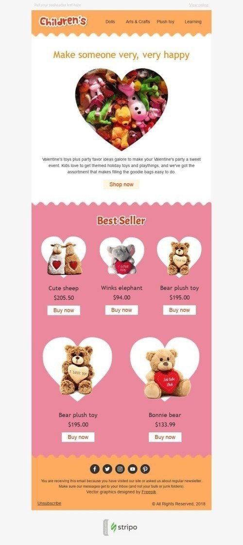 Valentinstag E-Mail-Vorlage "Sanfte Gabe" für Produkte für Kinder-Branche Desktop-Ansicht